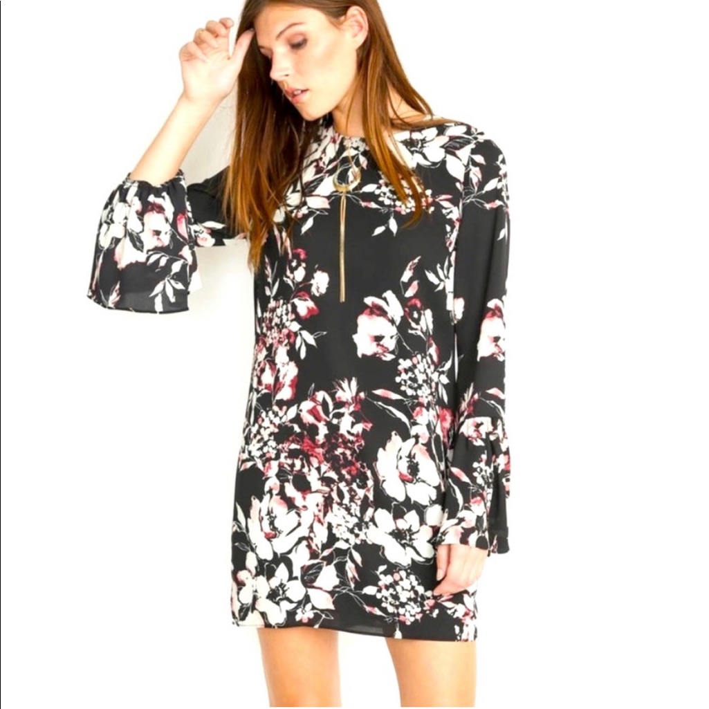 Nwt Ali & Jay Floral Mini Bell Sleeve Shirt Shift Dress Women’s Medium